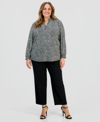 Plus Size Ruffled-Neck Smocked-Cuff Top