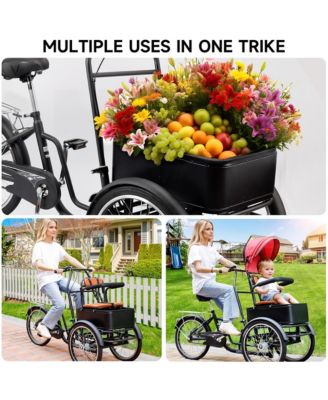 20-Inch Tricycle for Adults with Removable Child Seat & Cargo Carrier for Pets and Groceries