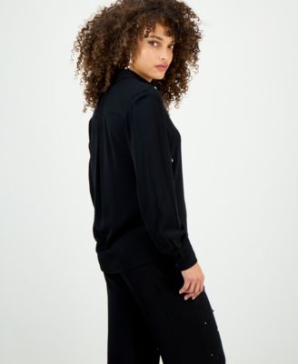 Petite Long-Sleeve Embellished Button-Front Blouse, Macy's Exclusive