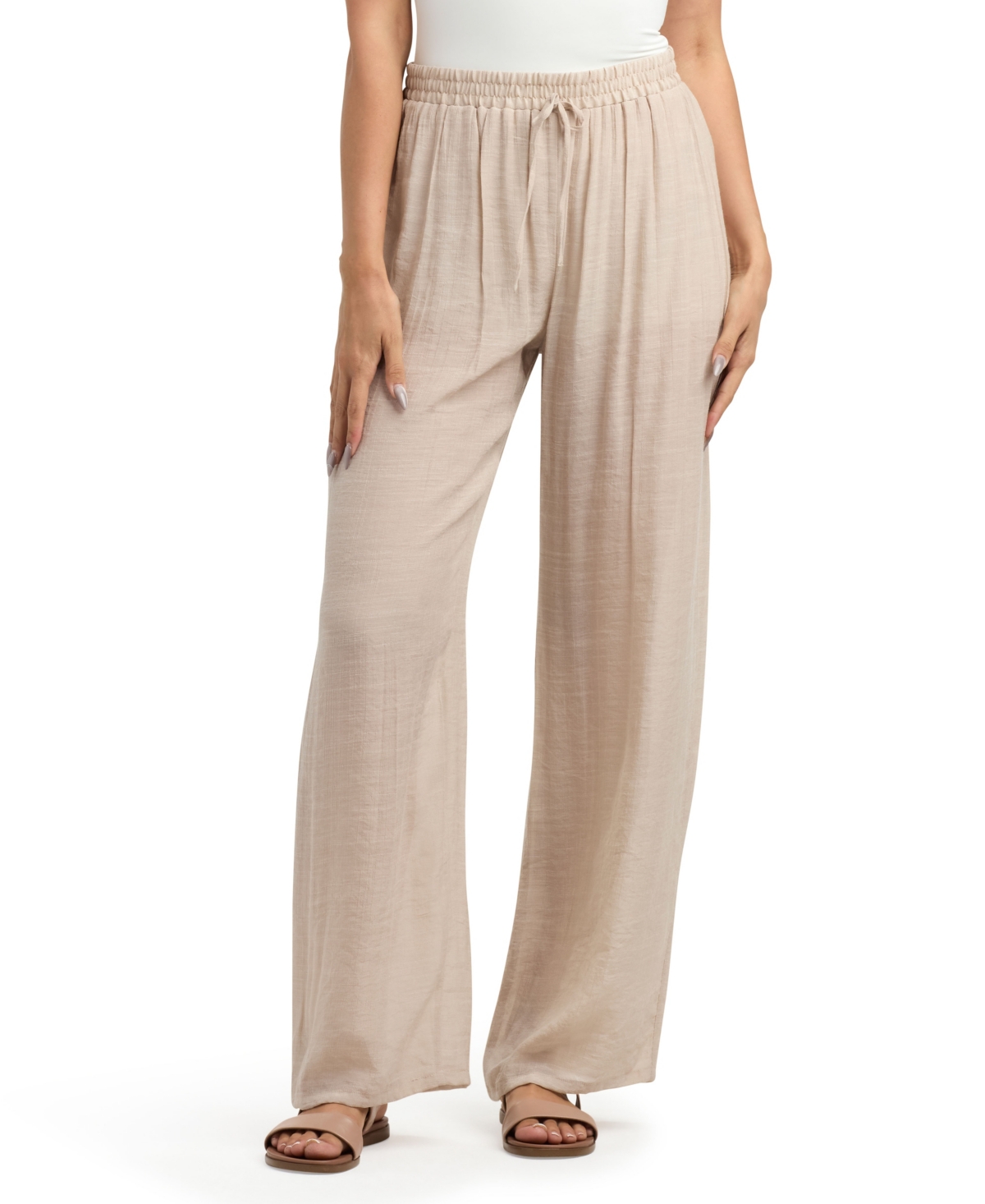 Bcx Women's Resort Gauzy Texture Mid Rise Wide Leg Pants In Neutral