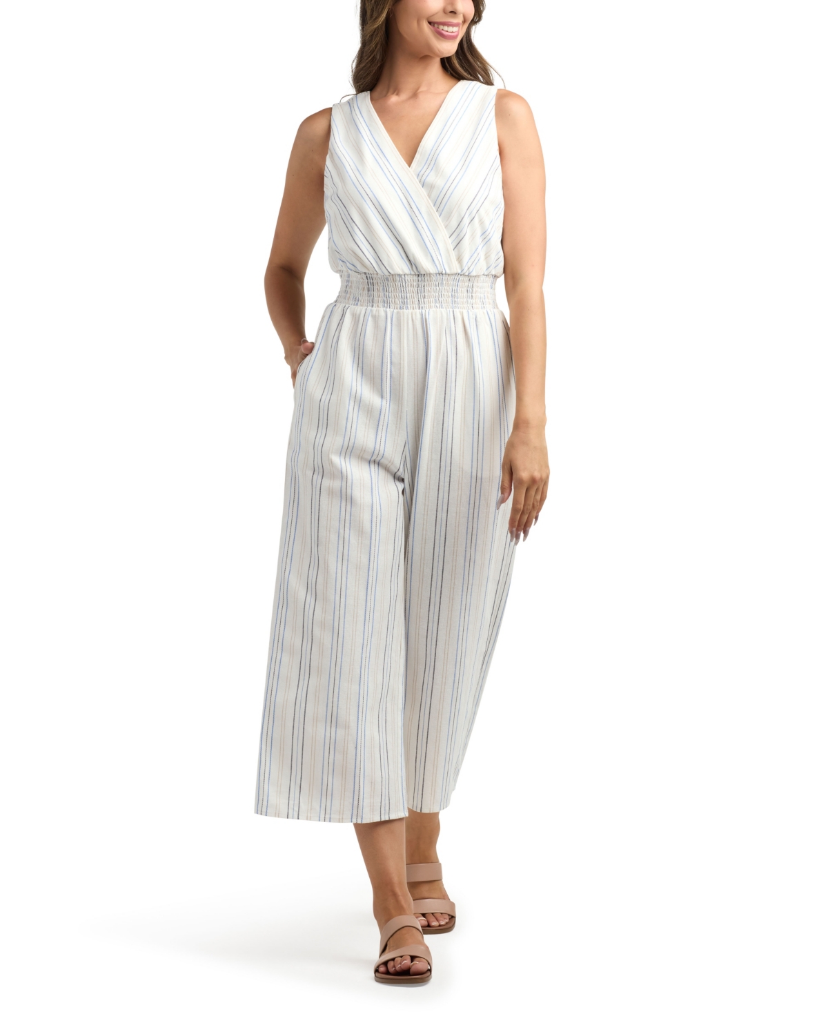 Bcx Women's Resort Stripe Smocked Waist Jumpsuit