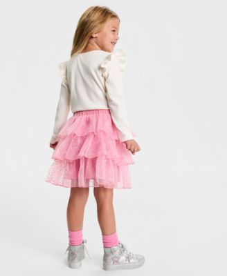 Girls' 2T-6X Long-Sleeve Top and Skirt, 2-Piece Set