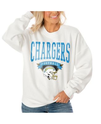 Gameday Couture - Women's White Los Angeles Chargers Oversized Yard Line Tri-Blend Pullover Sweatshirt