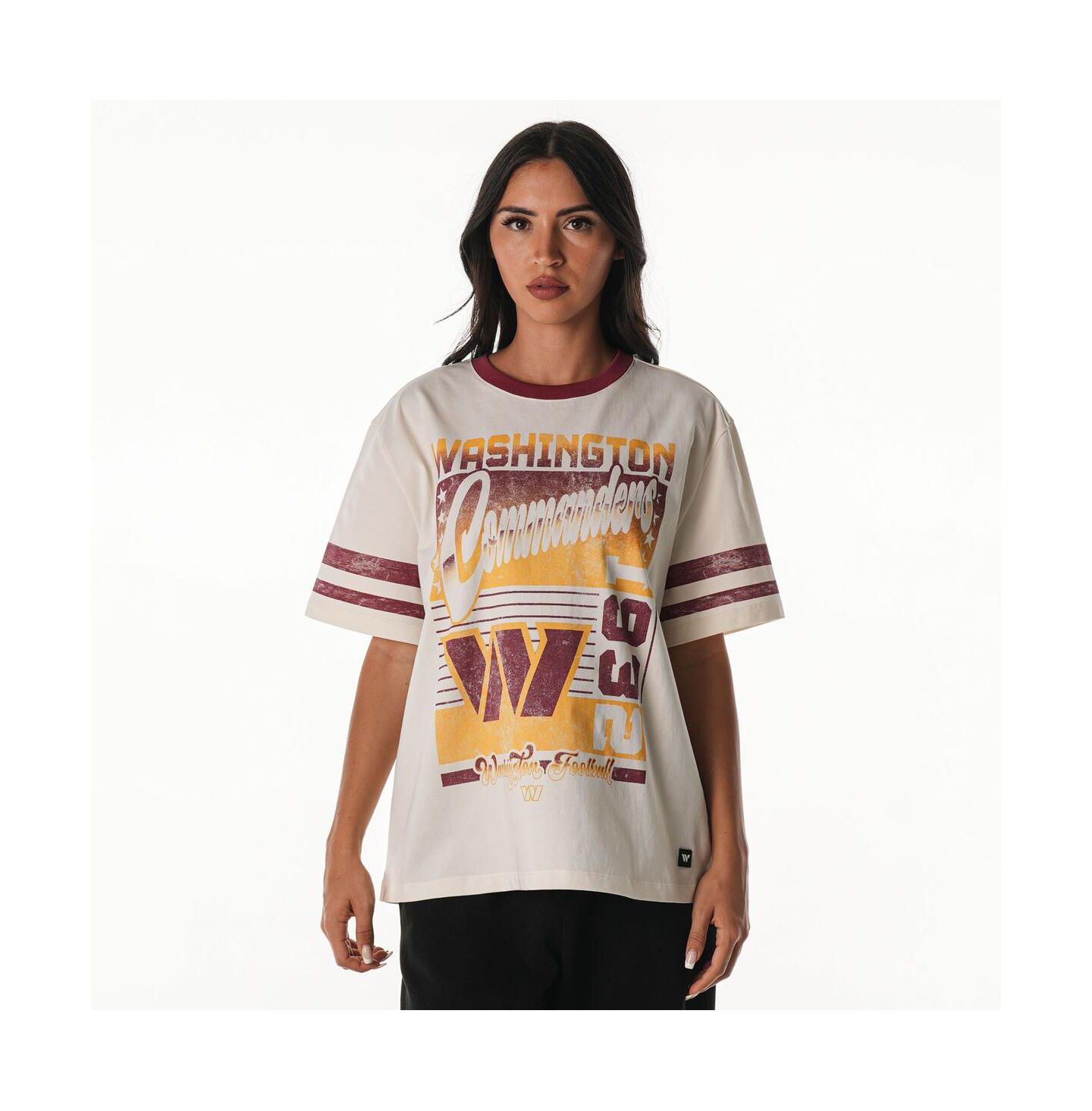Женская футболка The Wild Collective Cream Washington Commanders Vintage Drop Shoulder Oversized Boyfriend — фото 2