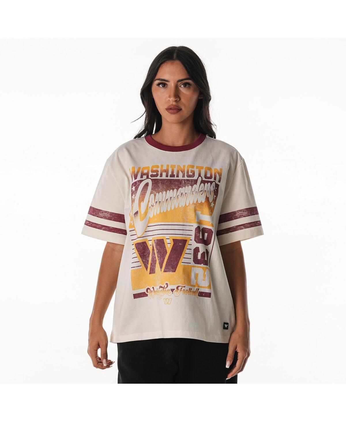 The Wild Collective Women's Cream Washington Commanders Vintage Drop Shoulder Oversized Boyfriend T-Shirt