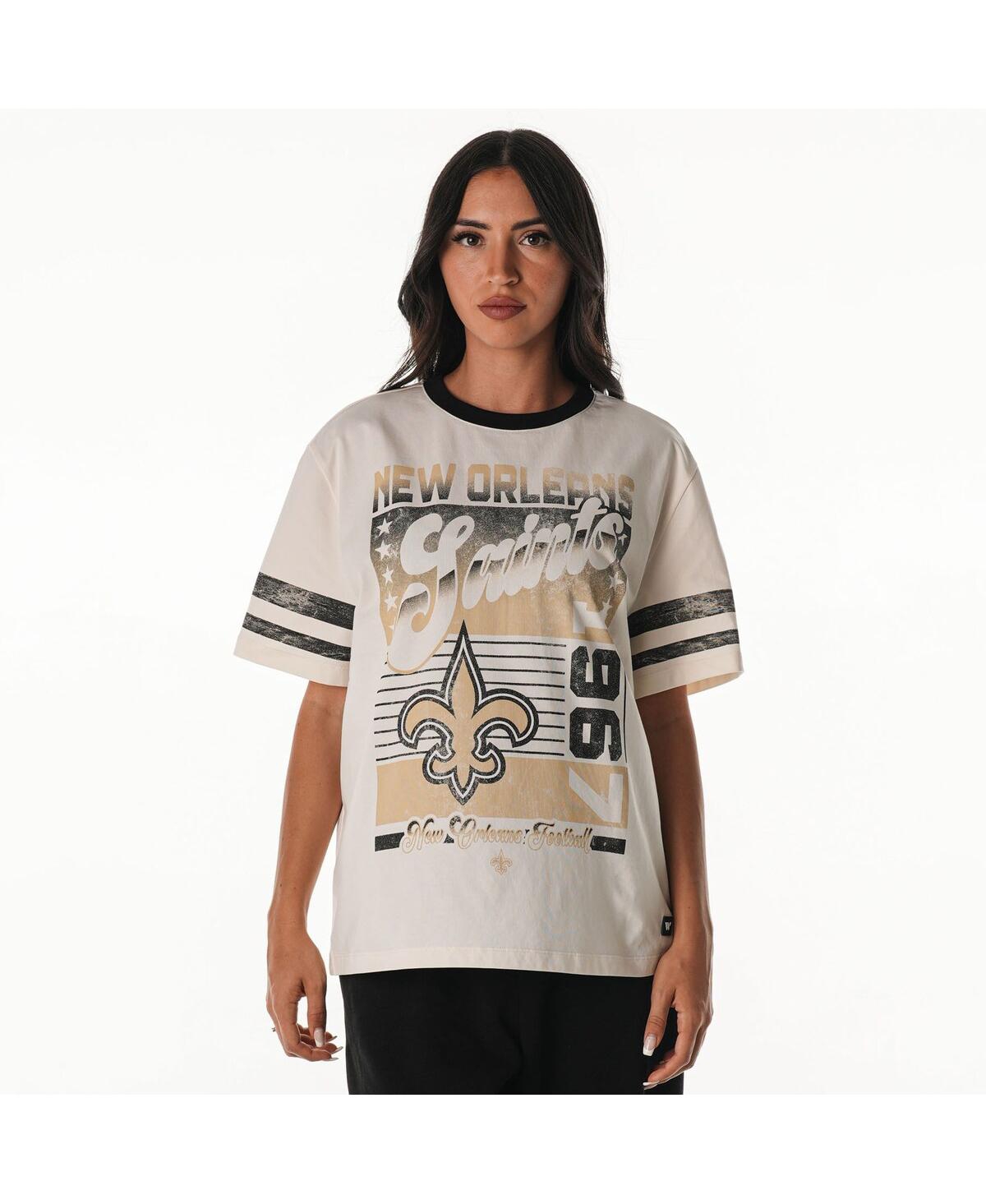The Wild Collective Women's Cream New Orleans Saints Vintage Drop Shoulder Oversized Boyfriend T-shirt In Animal Print
