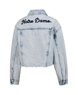 Women's Denim Notre Dame Fighting Irish Light Wash Cropped Button-Up Jean Jacket