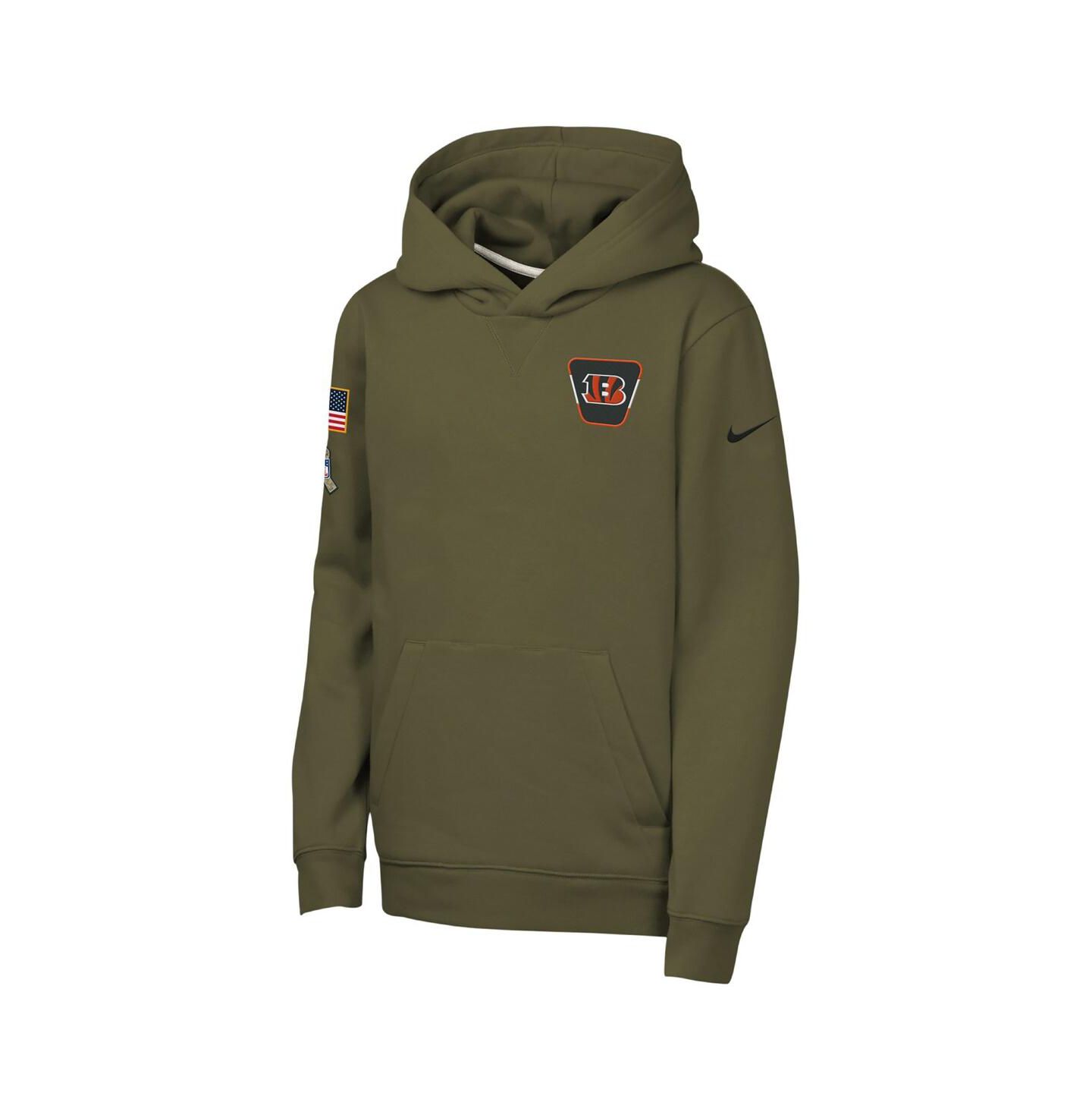 Детское худи Nike Olive Cincinnati Bengals 2025 Salute to Service Club Fleece — фото 3