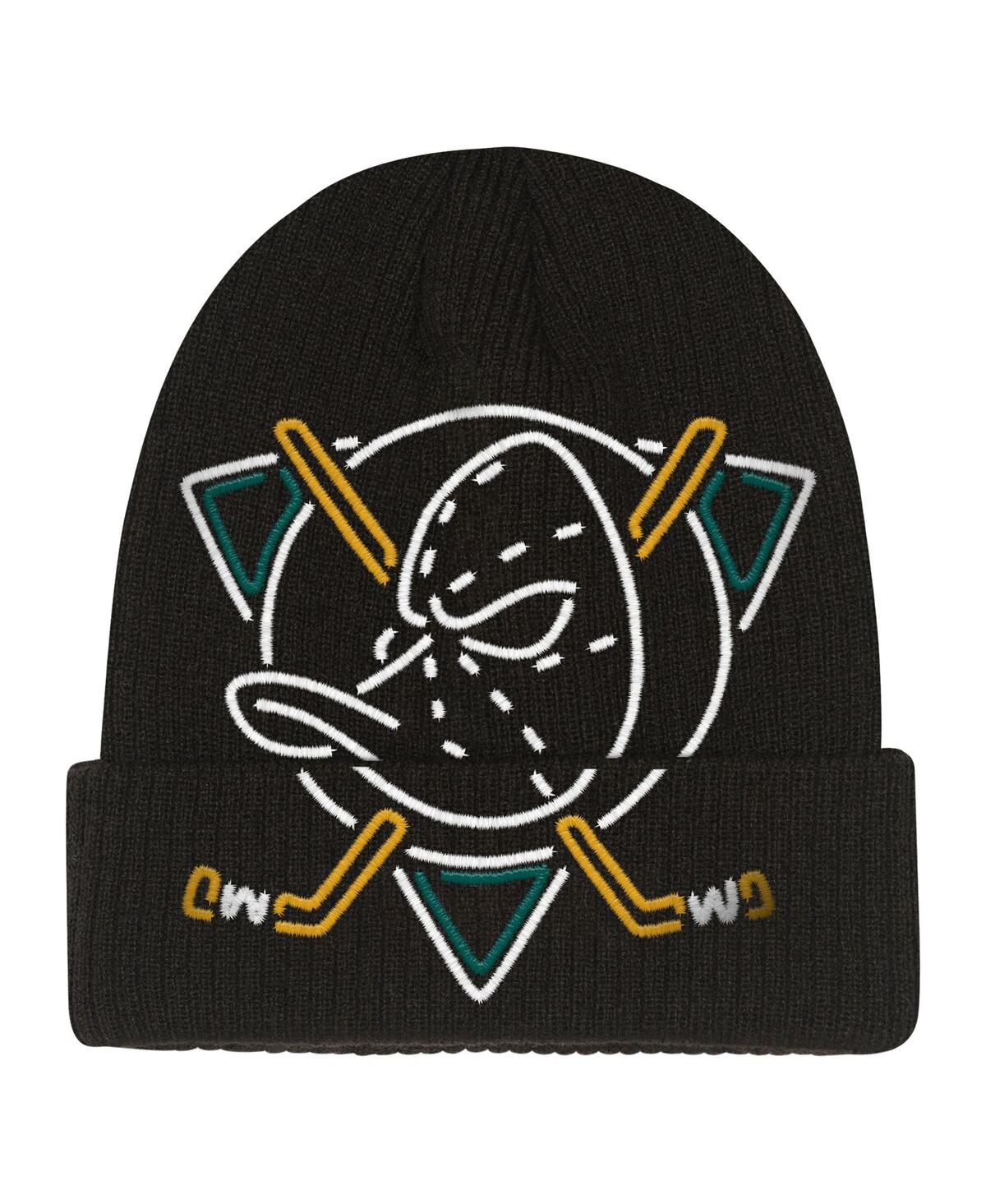 Mitchell & Ness Big Boys And Girls Black Anaheim Ducks Neon Line Lights Cuffed Knit Hat In Black