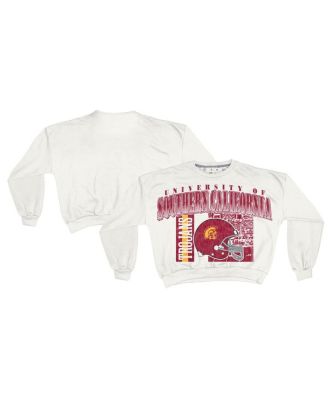 Pressbox - Women's White USC Trojans Oversized Janice Retro Waist-Length Sweatshirt