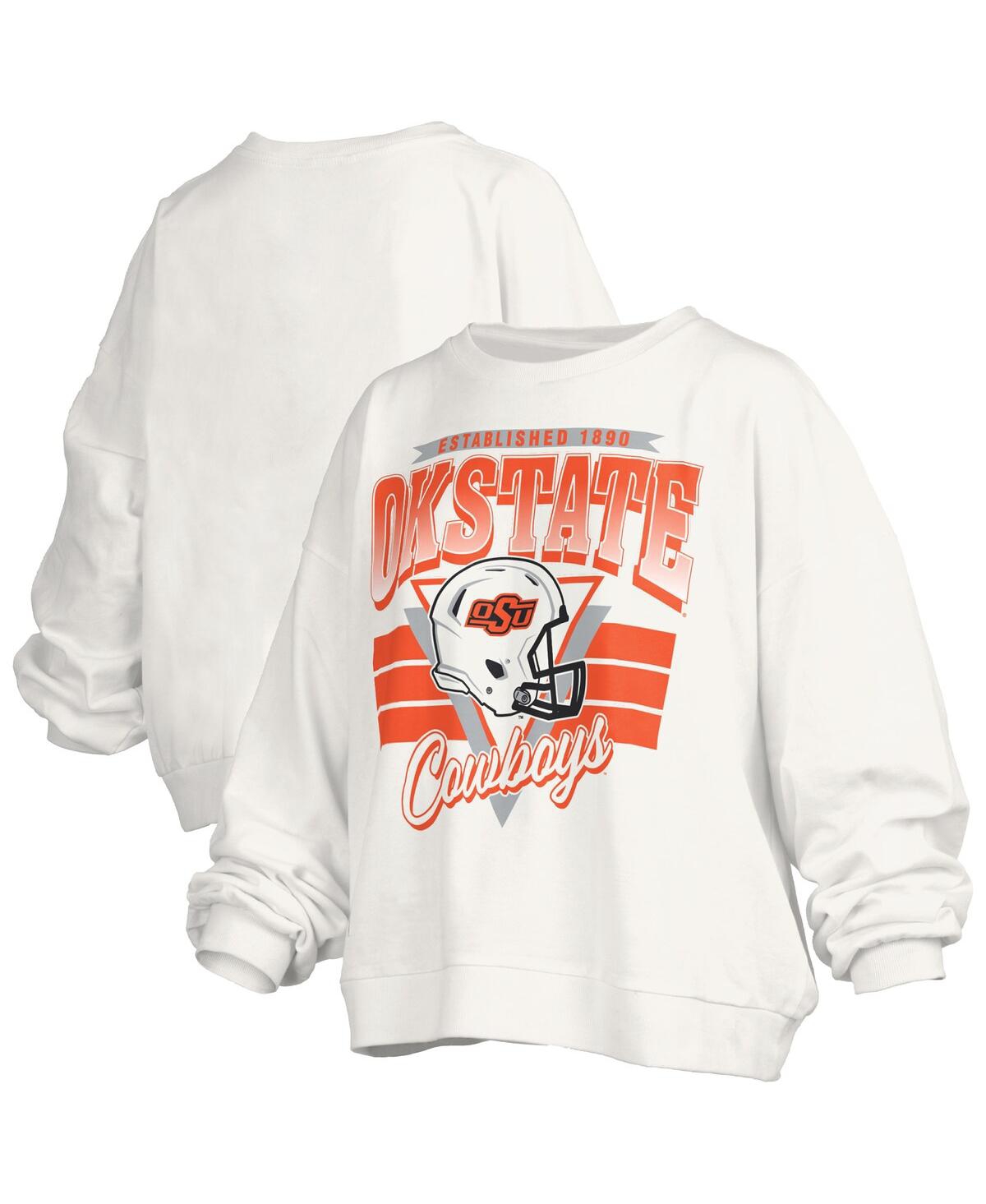 Pressbox Women's White Oklahoma State Cowboys Oversized Janice Retro Waist-length Pullover Sweatshirt In White