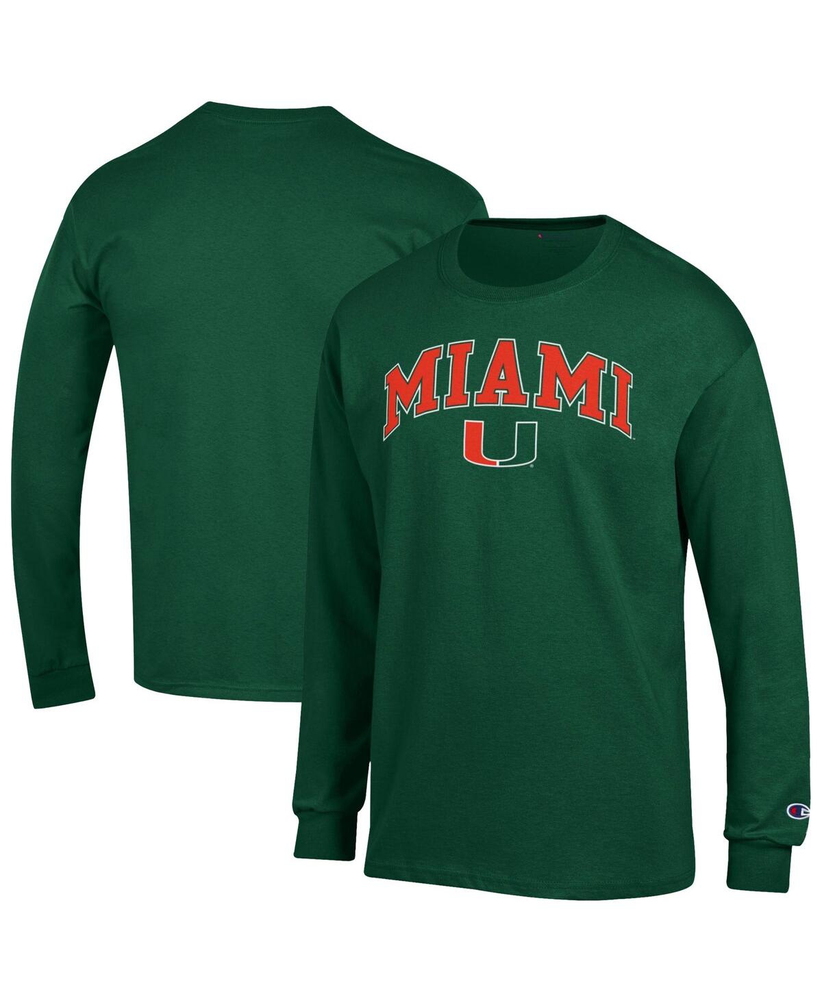 Champion Men's Orange Miami Hurricanes Arch Over Logo Long Sleeve T-Shirt - Green