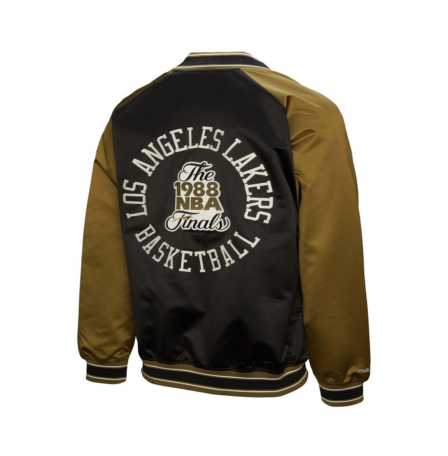 Мужская куртка Mitchell & Ness Olive/Black Los Angeles Lakers Clutch Satin Raglan Full-Snap — фото 2