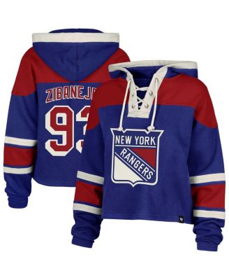 '47 Brand - Women's Mika Zibanejad Blue New York Rangers Superior Lacer Cropped Pullover Hoodie