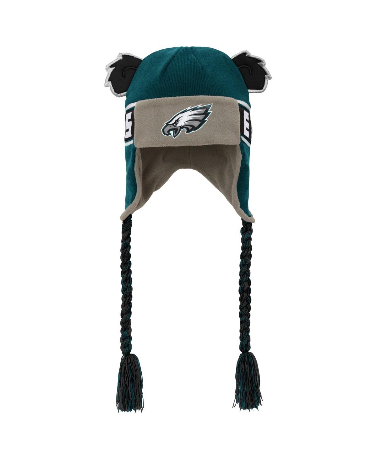 Outerstuff Big Boys And Girls Midnight Green Philadelphia Eagles Wordmark Ears Trooper Knit Hat In Green