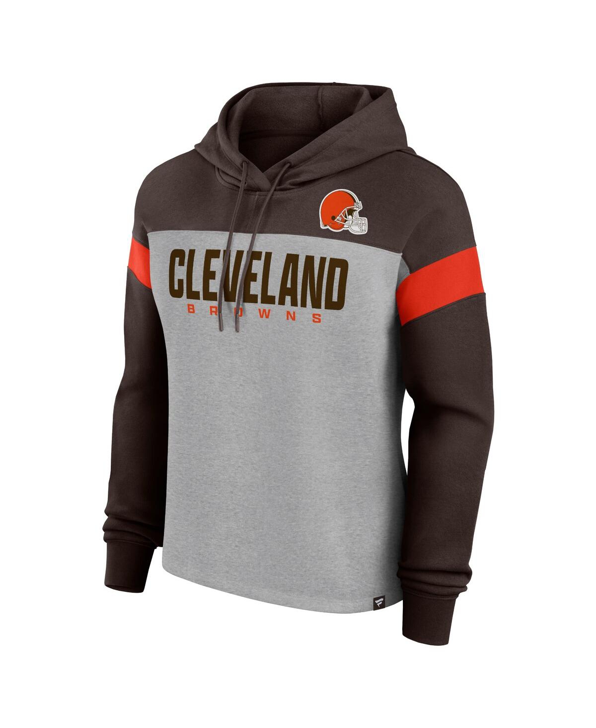 Fanatics Women's Heather Gray/brown Cleveland Browns Bold Play Call Pullover Hoodie In Gray