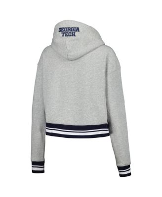 Women's Heather Gray Georgia Tech Yellow Jackets Script Tail Fleece Cropped Pullover Hoodie