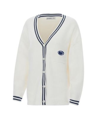 Women's Cream Penn State Nittany Lions Striped Knit Button-Up Cardigan Sweater