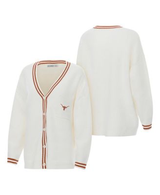 ZooZatz - Women's Cream Texas Longhorns Striped Knit Button-Up Cardigan Sweater
