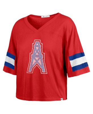 Women's Red Houston Oilers Gridiron Classics Double Header Scout Cropped V-Neck T-Shirt