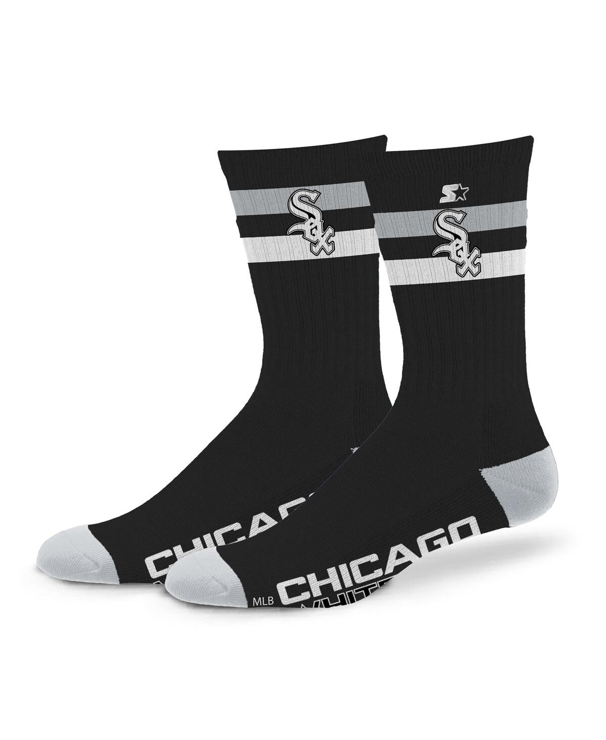 Starter Men's And Women's Chicago White Sox Team Color Two-stripe Crew Socks In Black