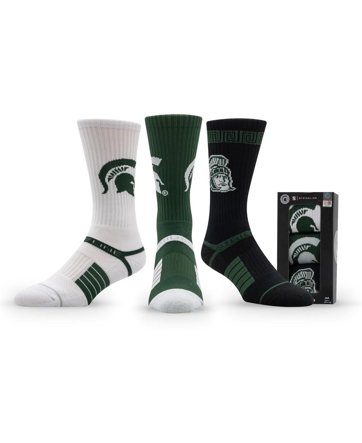 Strideline Men's And Women's 3-pack Michigan State Spartans Premium Knit Crew Socks In Multi