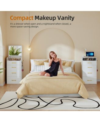 3-in-1 Vanity Desk with Flip Mirror, Glass Top, 3 Drawers