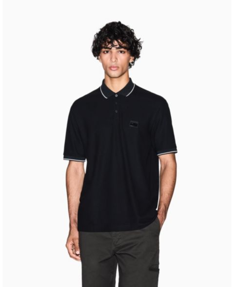 Мужское поло A|X Armani Exchange Night Lab Short Sleeve Mercerized Cotton Pique Polo Shirt, цвет: Чёрный