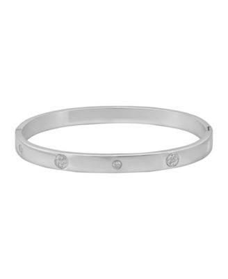 Cubic Zirconia Gold and Silver-Tone Side Hinge Bangle Bracelet