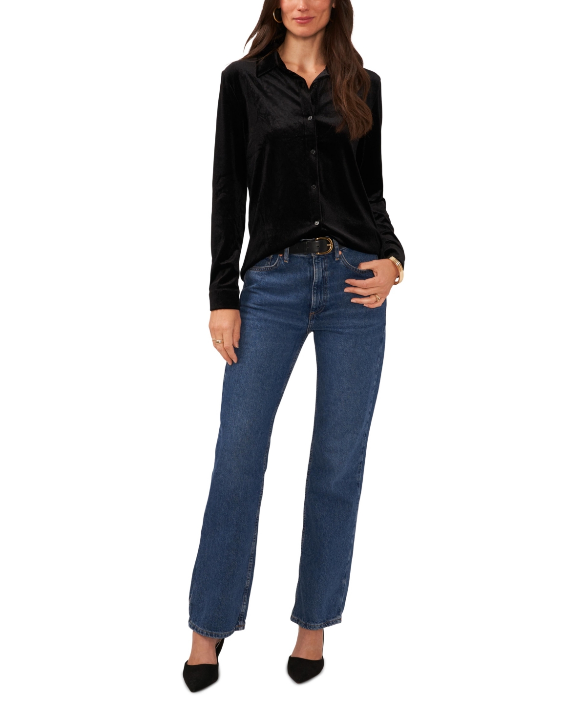 Vince Camuto Women's Button-down Collar Top In Black