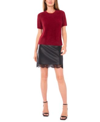 Women's Eyelash Short Sleeve Crew Neck Top