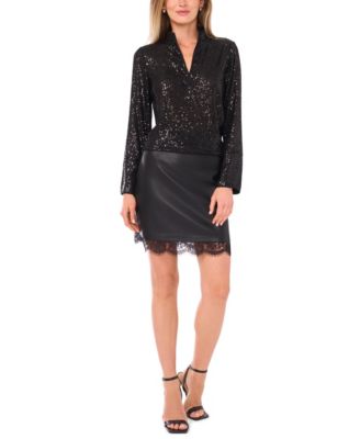 Women's Sequined Split-Neck Tunic Top