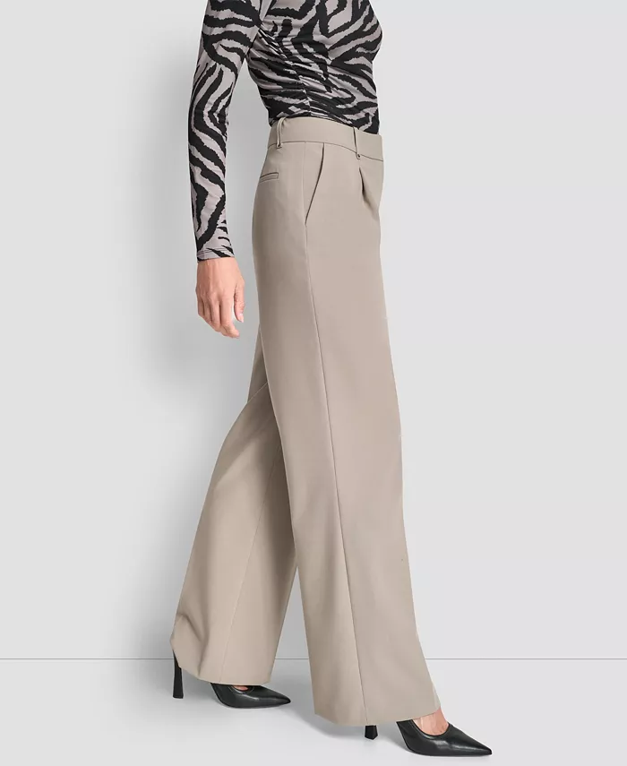 Women's Pintuck Wide Leg Mid Rise Trousers - thumbnail 2