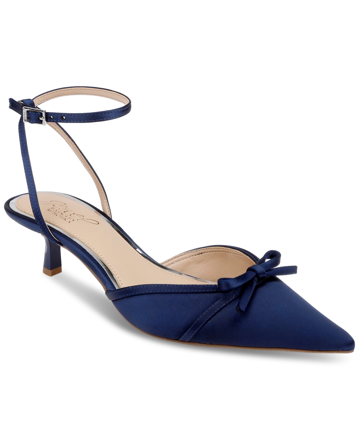 Jewel Badgley Mischka Talasia Ankle Strap Pointed Toe Kitten Heel Pump In Blue