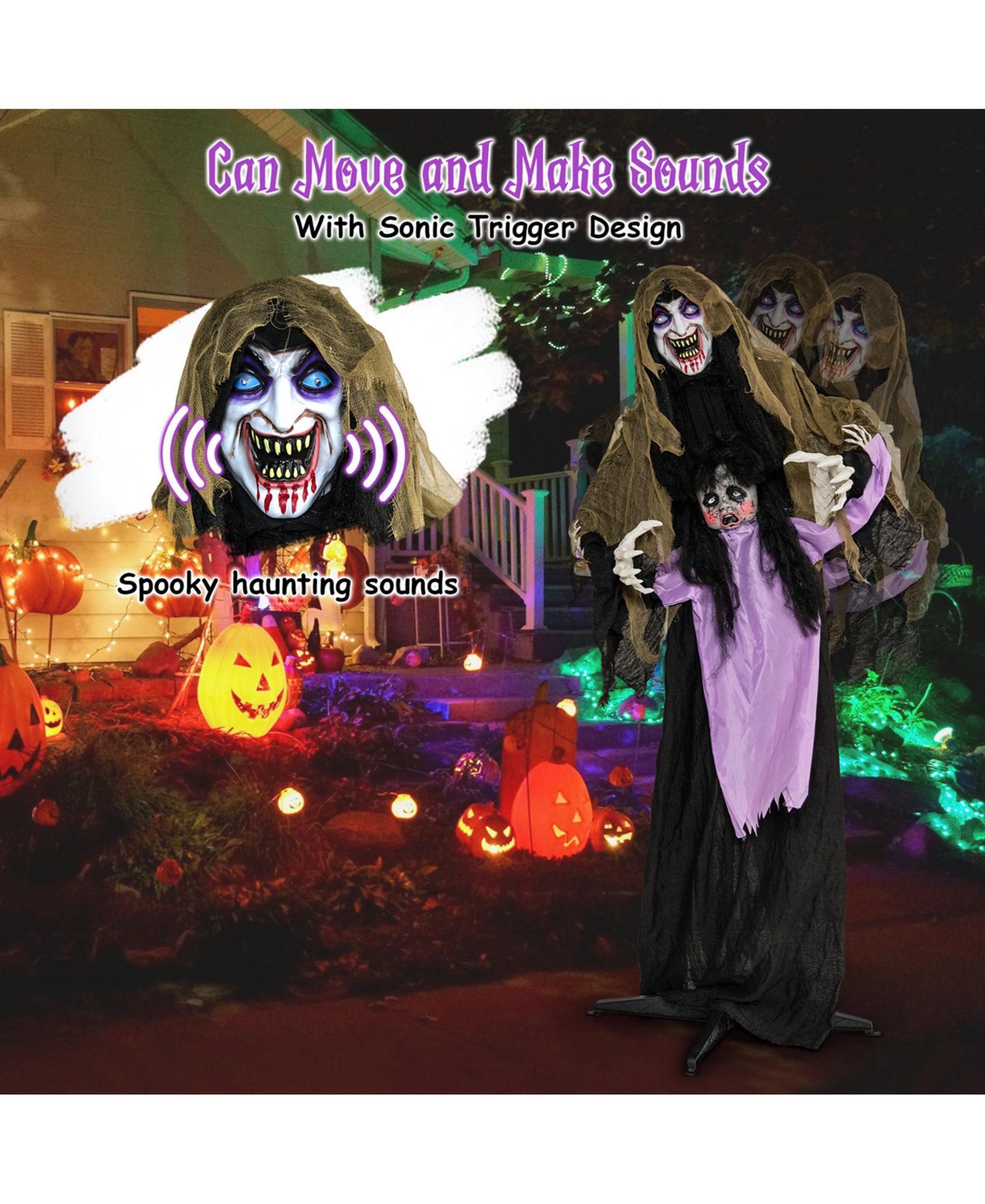 Детская игрушка Costway Lighted and Animated Halloween Decoration 63" Outdoor Animatronic, цвет: Фиолетовый — фото 5