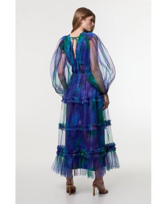 Women's Dark Floral Plunge Maxi Dress