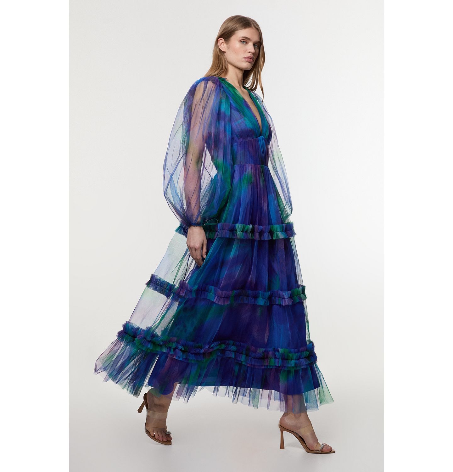 Женское платье Karen Millen Dark Floral Plunge Maxi, цвет: Синий — фото 4