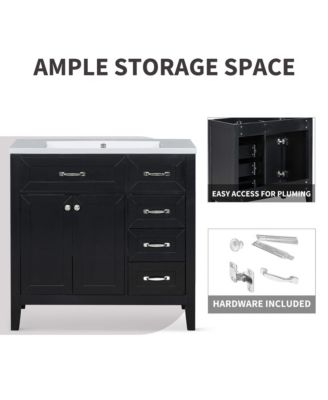 36" Bathroom Vanity, Cabinet Base Only, Bathroom Cabinet with Drawers, Solid Frame and MDF Board