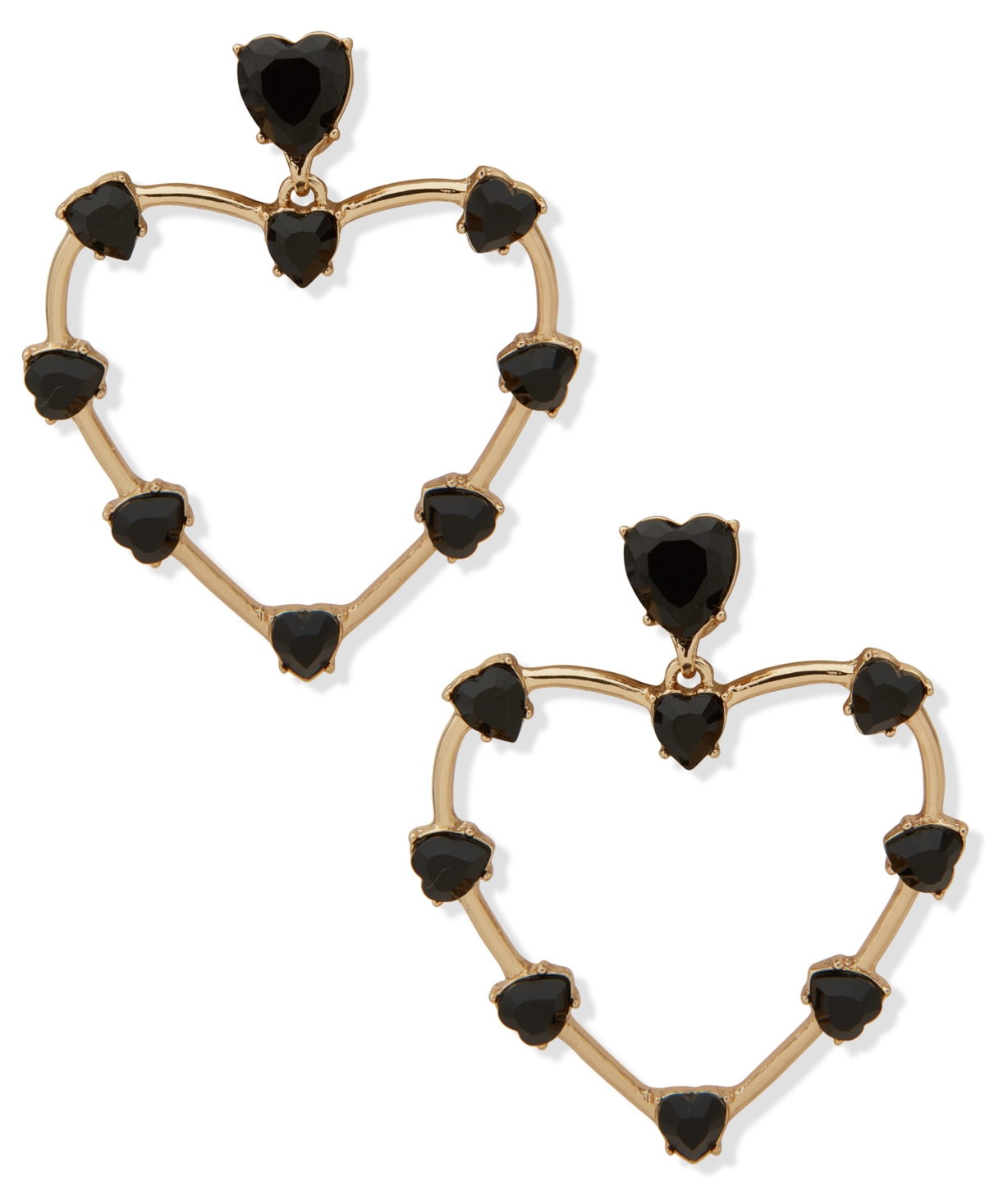 Karl Lagerfeld Black Stone Heart Drop Earrings In Black