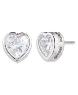 Cubic Zirconia Silver-Tone and Gold-Tone Heart Stud Earrings