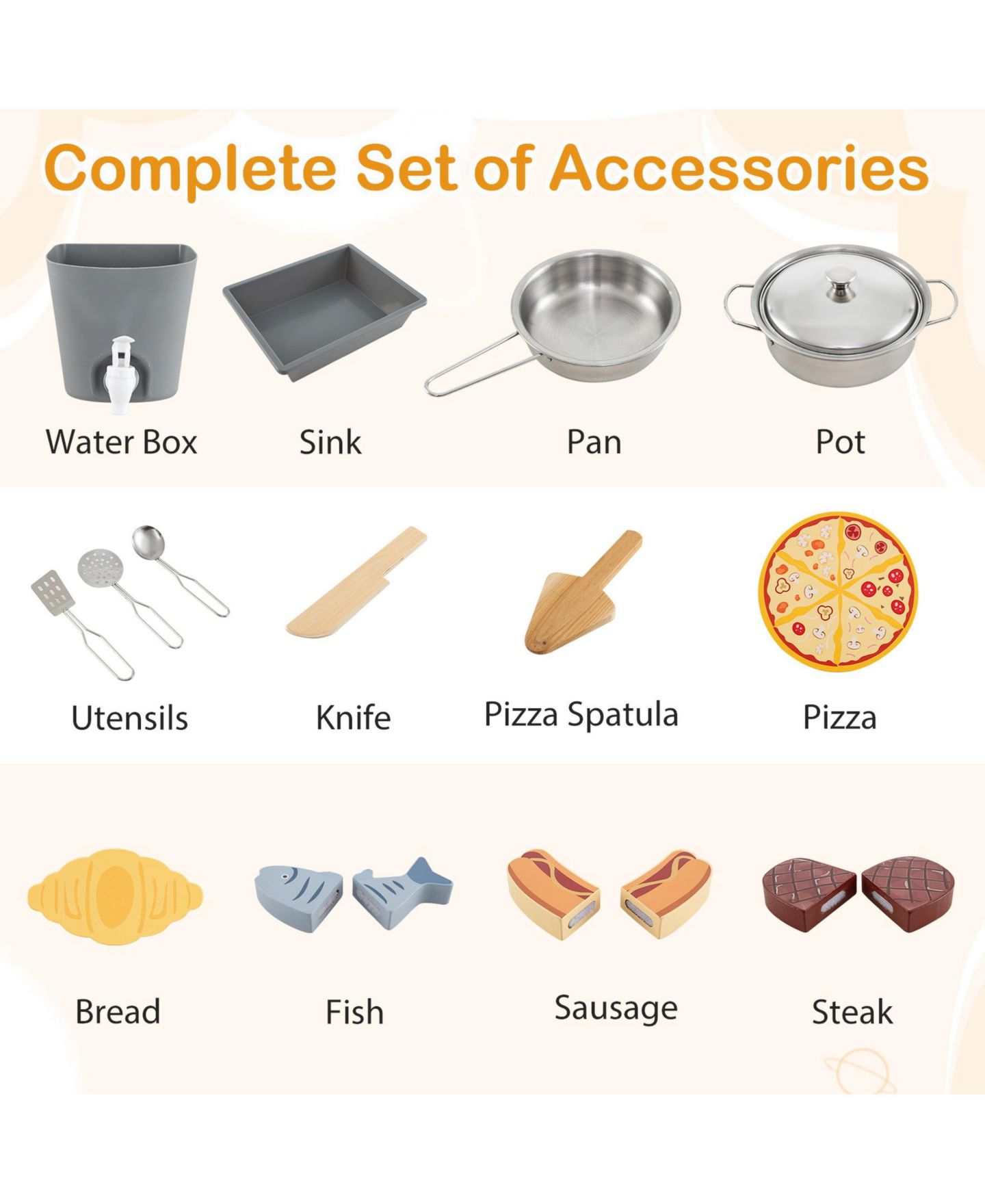 Детские игрушки SUGIFT 3-Piece Outdoor Kitchen Set Mud Kitchen with Separate BBQ Grill and Pizza Oven, цвет: Натуральный — фото 10
