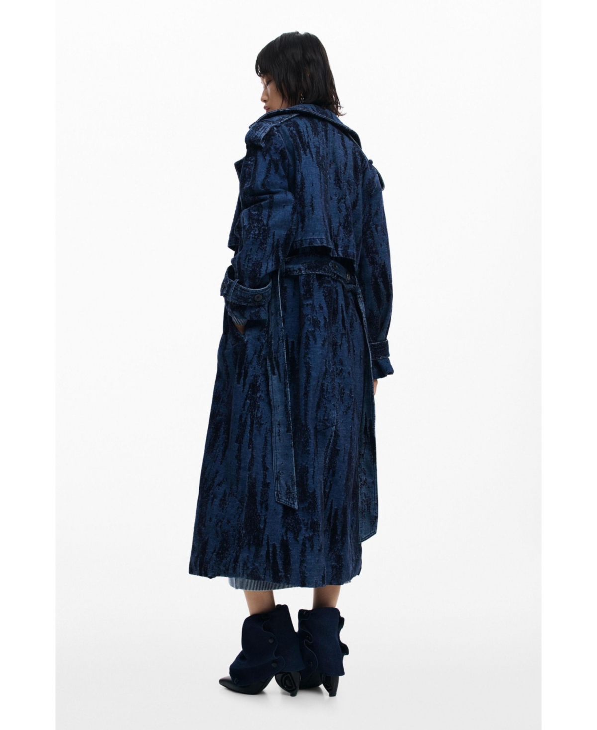 Desigual Women's Degraded Denim Trench Coat In Blue