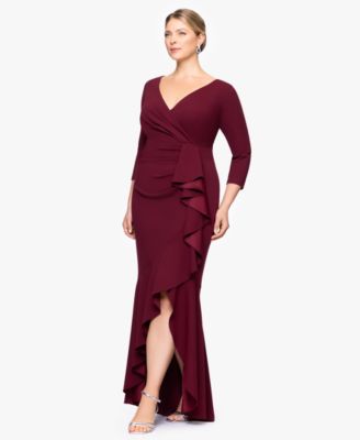 Plus Size V-Neck Long Ruffle Dress