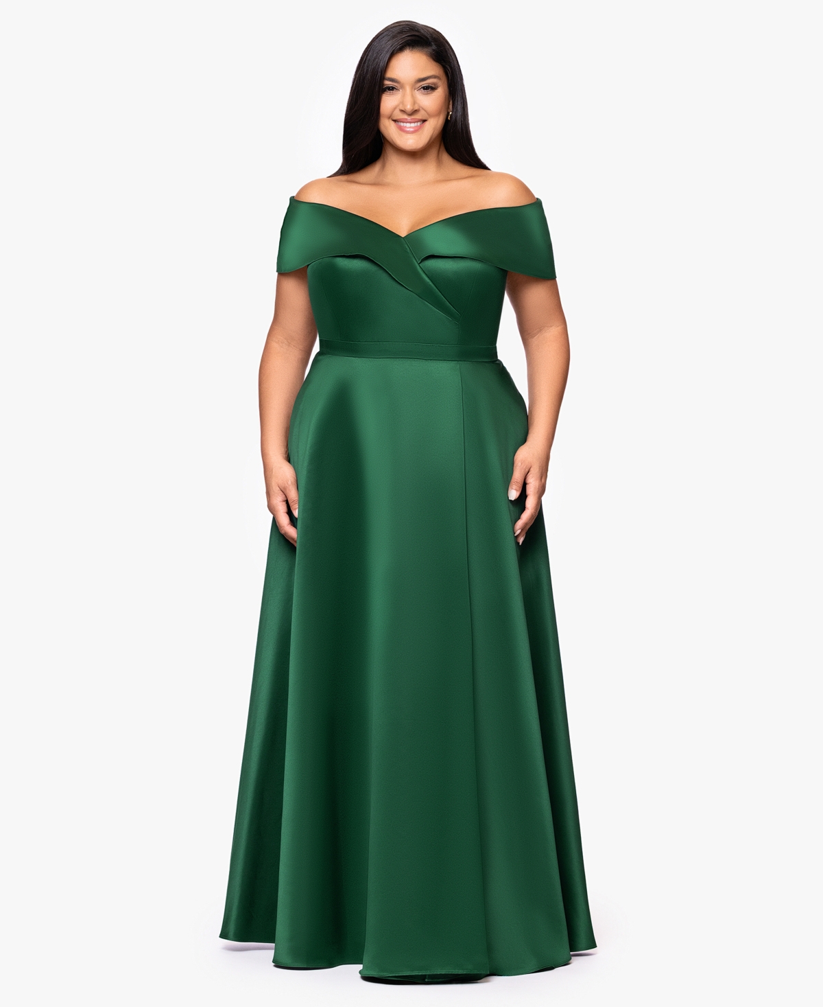 Xscape Plus Satin Off-The-Shoulder Gown