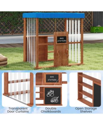 Kids Gas Station Playhouse with Gas Refueling Guns for Aged 3+