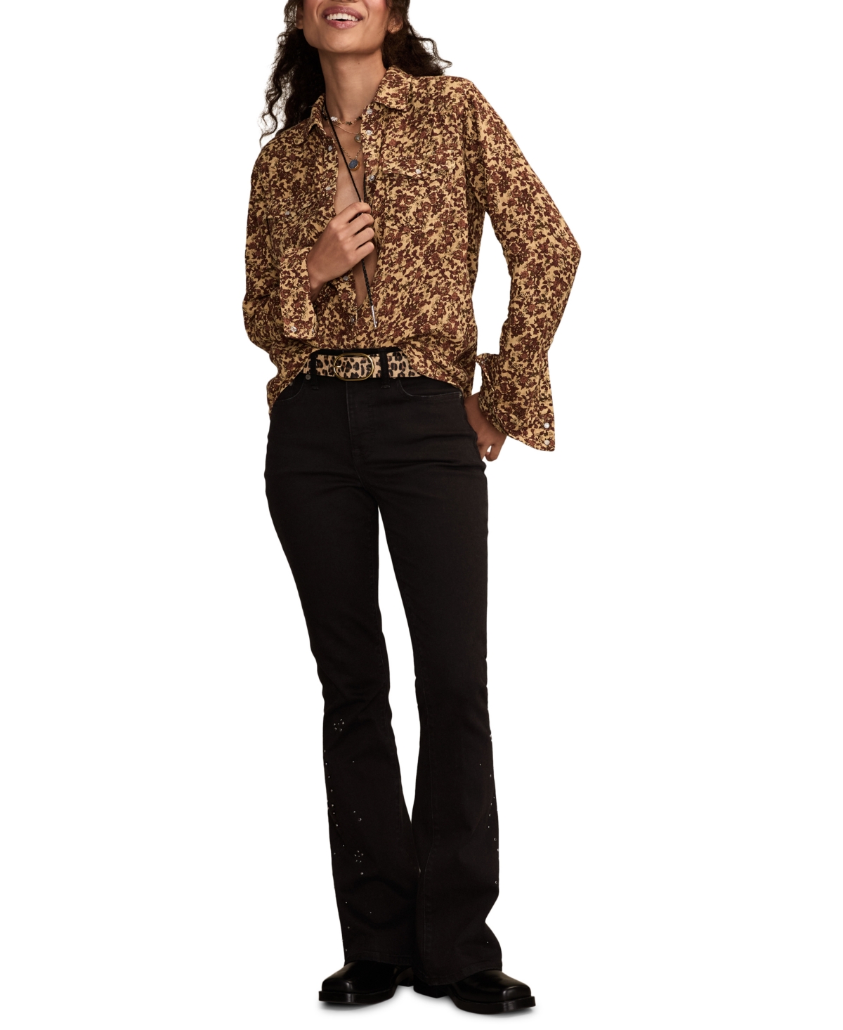 Lucky Brand Women's Printed Western Button Down Top In Brown