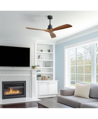 52-inch Modern Black 3 Blades Walnut Ceiling Fan with 6 Speed Remote control and Timing and Forward Reverse Rotation Function for Indoor