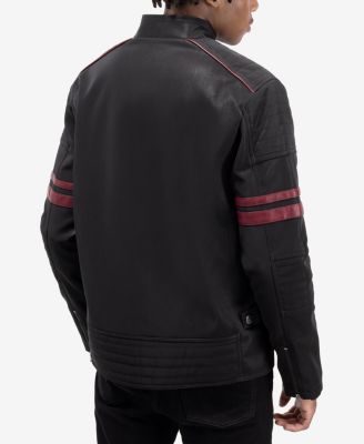 Men's PU Jacket With Faux Shearling Lining And Moto Stitch On Sleeves And Back