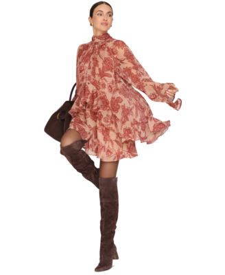 Women's Mock Neck Tiered Ruffle Mini Dress