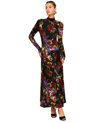 Women's Long Sleeves Printed Maxi Dress